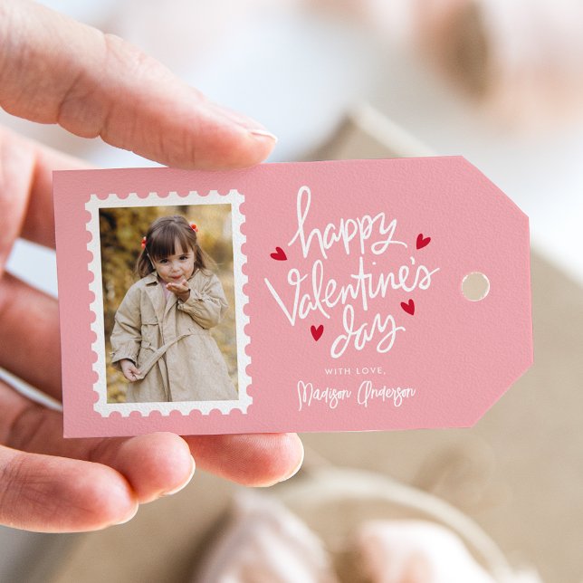 Cute Pink and Red Hearts Photo Valentine's Day Gift Tags (Creator Uploaded)