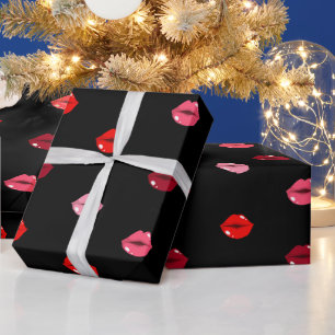 cute pink and red lips gift wrapping paper