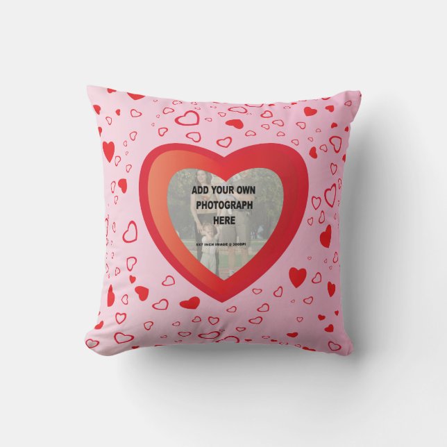 Cute Pink and red love heart photo frame Throw Pillow (Front)