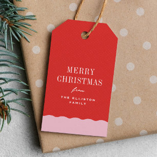 Cute pink and red Merry Christmas personalized Gift Tags