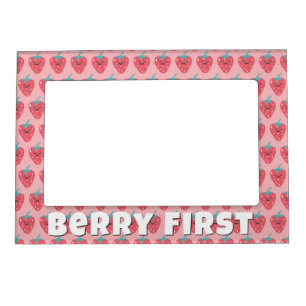 Cute Pink and Red Strawberry Pattern Berry First Magnetic Frame