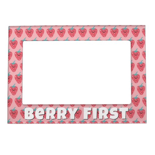 Cute Pink and Red Strawberry Pattern Berry First Magnetic Frame