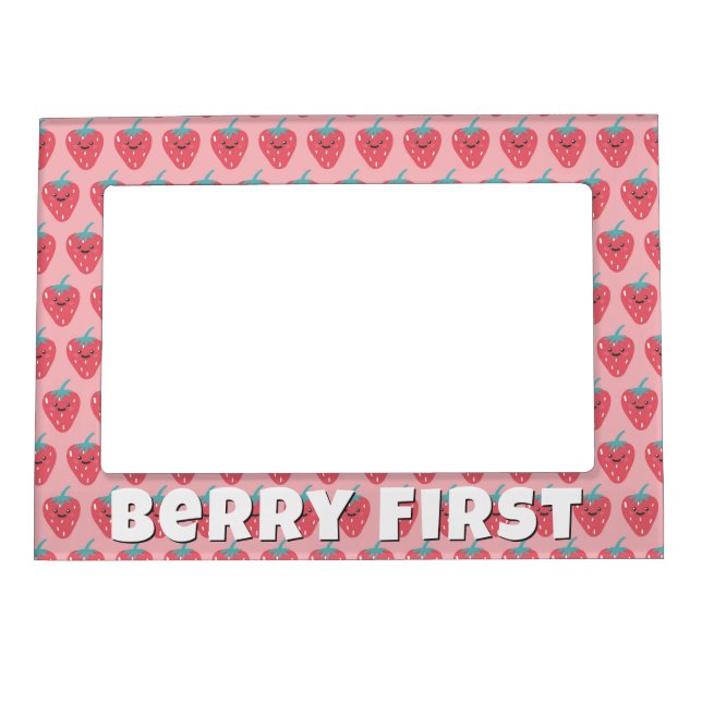 Cute Pink and Red Strawberry Pattern Berry First Magnetic Frame (Front)