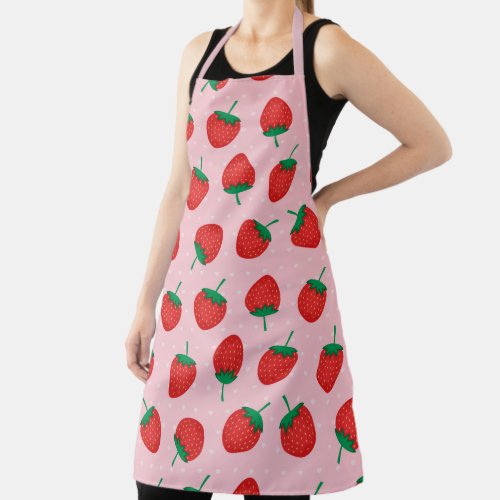 Cute Pink And Red Summer Strawberry Apron