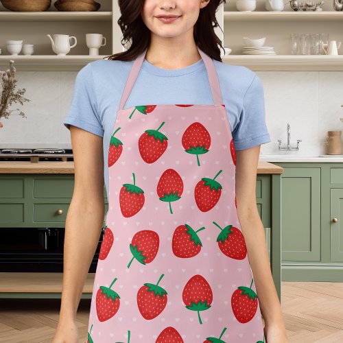 Cute Pink And Red Summer Strawberry Apron