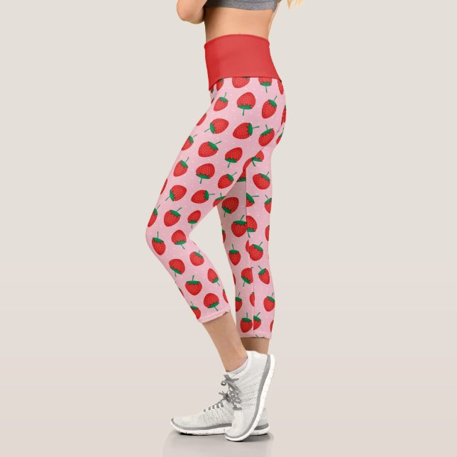 Cute Pink And Red Summer Strawberry Capri Leggings (Left)