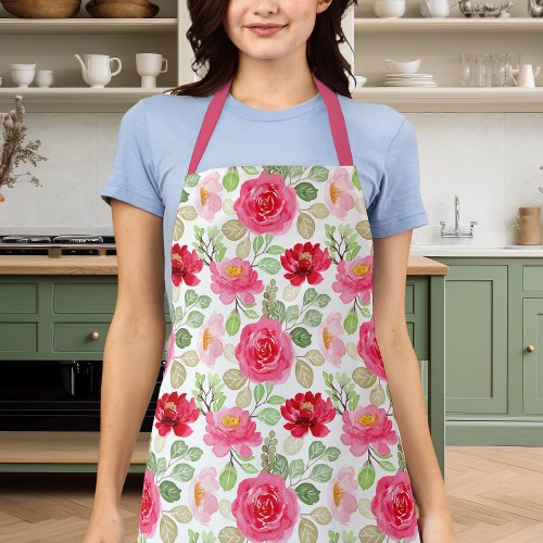 Aprons 10 Cute Pink And Red Watercolor Roses Floral Apron