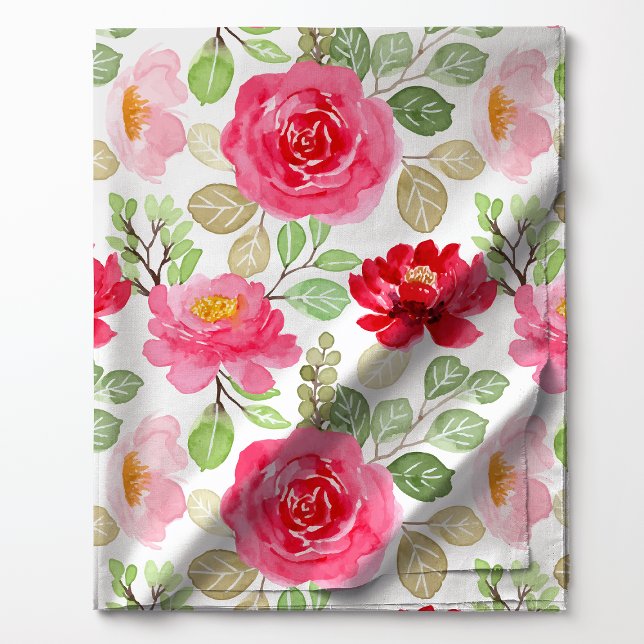 Cute Pink And Red Watercolor Roses Floral Fabric (Creator Uploaded)