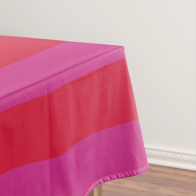 Cute Pink and Red Wide Stripes Christmas Holiday Tablecloth (In Situ)