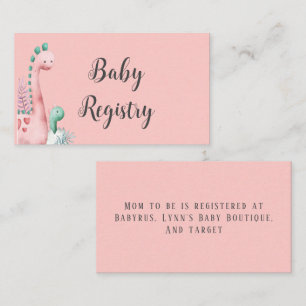 Cute Pink and Teal Dinosaurs Baby Girl Registry Business Card