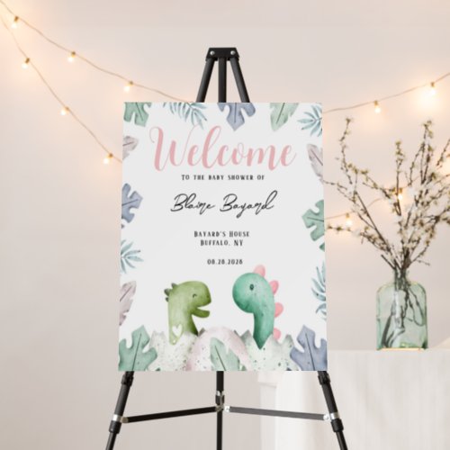 Cute Pink and Teal Dinosaurs Welcome Sign