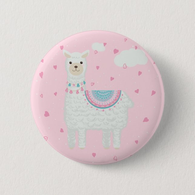 Cute Pink and Turquoise Llama Button (Front)