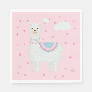 Cute Pink and Turquoise Llama Paper Plate Napkins