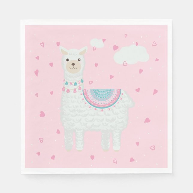   Cute Pink and Turquoise Llama  Paper Plate Napkins (Front)