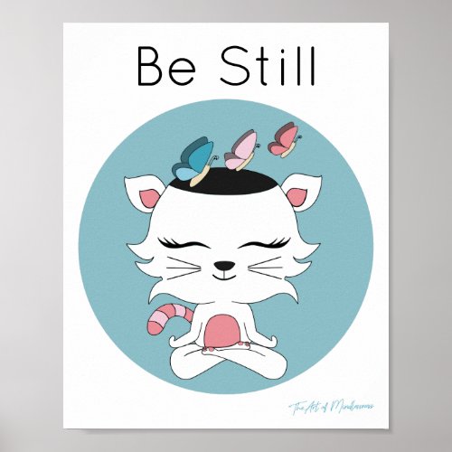 Cute Pink and White Cat in Meditation Poster