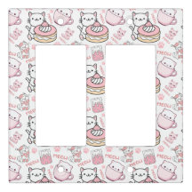 Cute Pink and White Cat Light Switch Cover