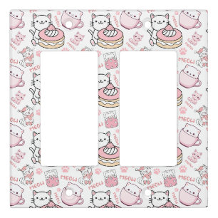 Cute Pink and White Cat Light Switch Cover