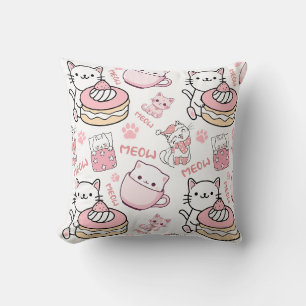 Cute Pink and White Cat Lovers Pillow