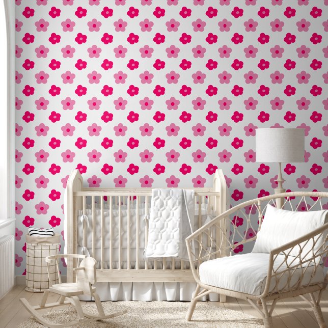 Cute pink and white cherry blossom flowers nursery wallpaper  (Kids)