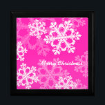 Cute pink and white Christmas snowflakes Keepsake Box<br><div class="desc">Lovely,  modern and trendy pattern with white snowflakes on a colorful background. Perfect Christmas gift.</div>