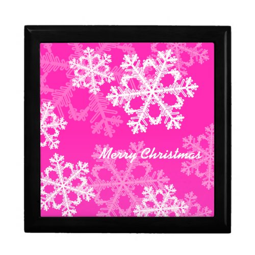 Cute pink and white Christmas snowflakes Keepsake Box