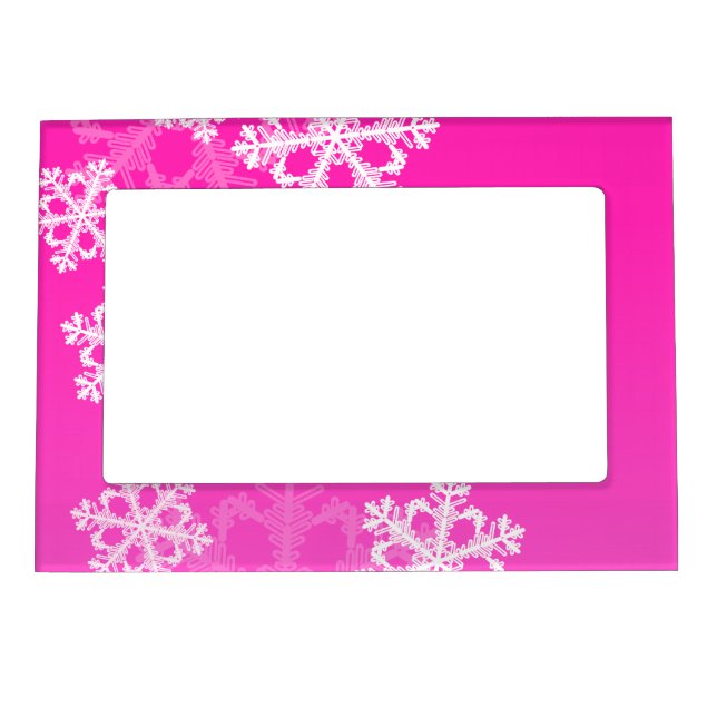 Cute pink and white Christmas snowflakes Magnetic Picture Frame (Front)