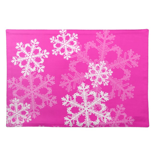 Cute pink and white Christmas snowflakes Placemat (Front)