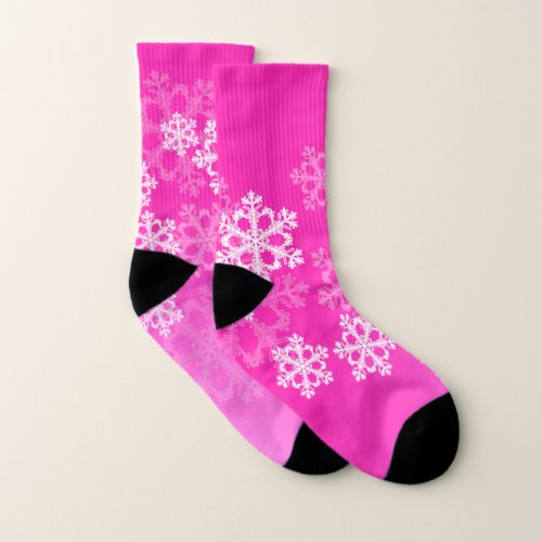 Cute pink and white Christmas snowflakes Socks