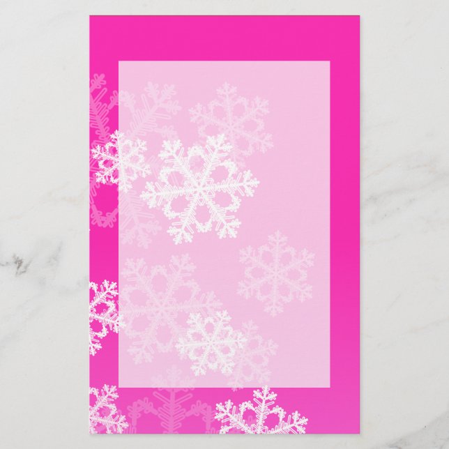 Cute pink and white Christmas snowflakes Stationery (Front)