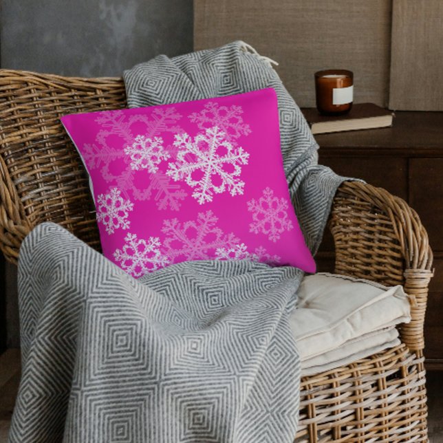 Cute pink and white Christmas snowflakes Throw Pillow (Creator Uploaded)