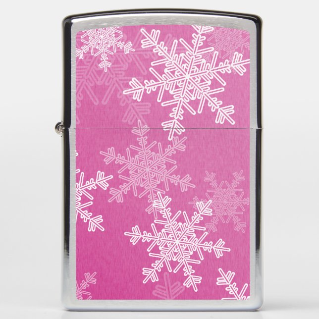Cute pink and white Christmas snowflakes Zippo Lighter (Front)