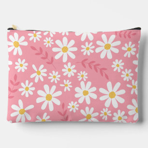 Cute Pink and White Daisy Floral Seamless Pattern Accessory Pouch