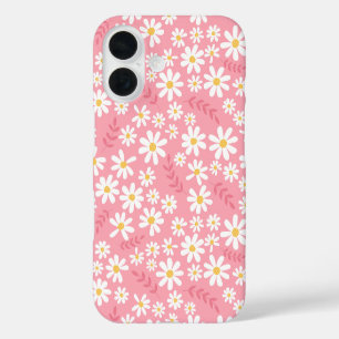 Cute Pink and White Daisy Floral Seamless Pattern iPhone 16 Case