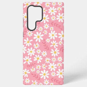 Cute Pink and White Daisy Floral Seamless Pattern Samsung Galaxy S22 Ultra Case