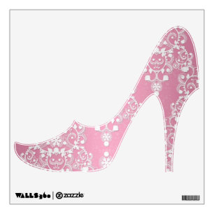 Cute Pink and White Damask High Heel Shoe Wall Decal