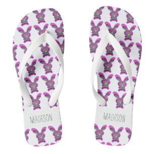 Cute Pink and White Easter Bunny Personalized Flip Flops