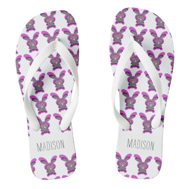Cute Pink and White Easter Bunny Personalized Flip Flops (Footbed)