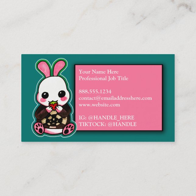 Cute Pink and White Easter Bunny Rabbit Strawberry Business Card (Back)