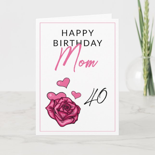 Cute Pink and White Feminine Rose Mom Birthday Card (Front)