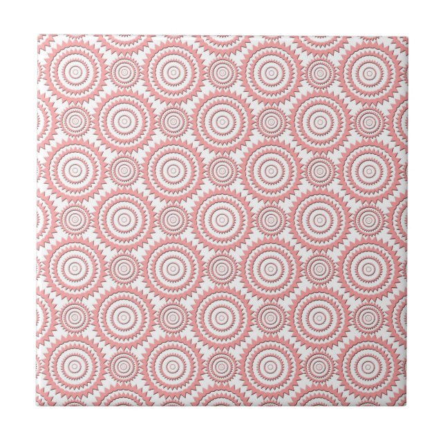 Cute Pink and White Geometric Circles Pattern Ceramic Tile (Front)