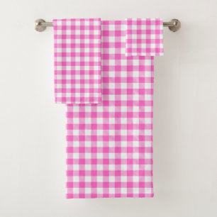 Cute Pink and White Gingham Plaid Bath Towel Set