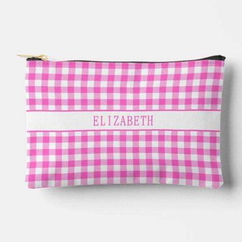 Cute Pink and White Gingham Plaid Pattern Accessory Pouch