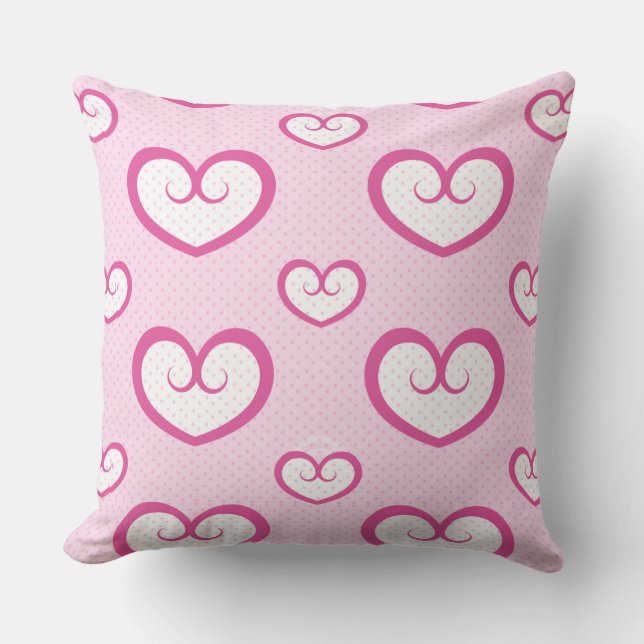 Cute Pink and White Heart Pattern Throw Pillow (Front)