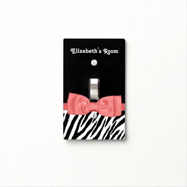 Cute Pink and White Heart Pretty Square Pattern Light Switch Cover (In Situ)