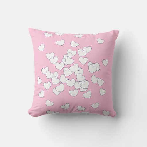 Cute Pink and White Hearts Kids and Teen Girls Throw Pillow