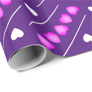 Cute Pink and White Hearts on Purple or Your Color Wrapping Paper