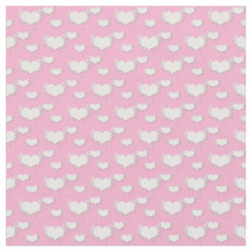 Cute Pink and White Hearts with Wings Pattern Fabric