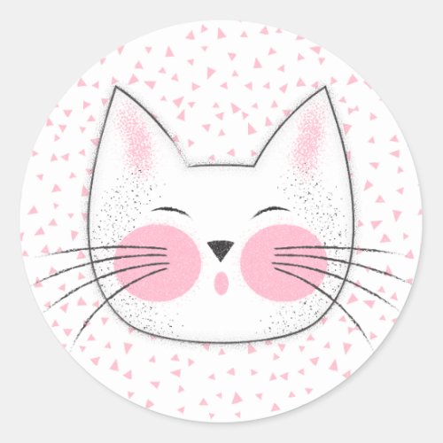 Cute Pink and White Japanese Kitty Cat Classic Round Sticker