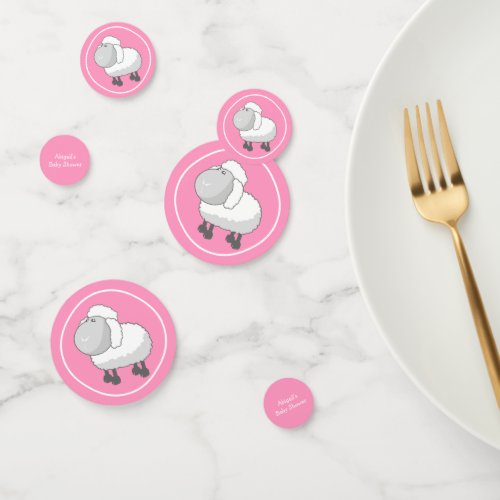 Cute Pink and White Lamb Baby Shower Confetti