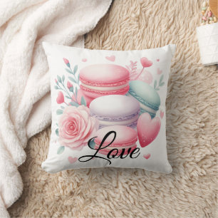 Cute Pink and White Macaron & Hearts Love Throw Pillow